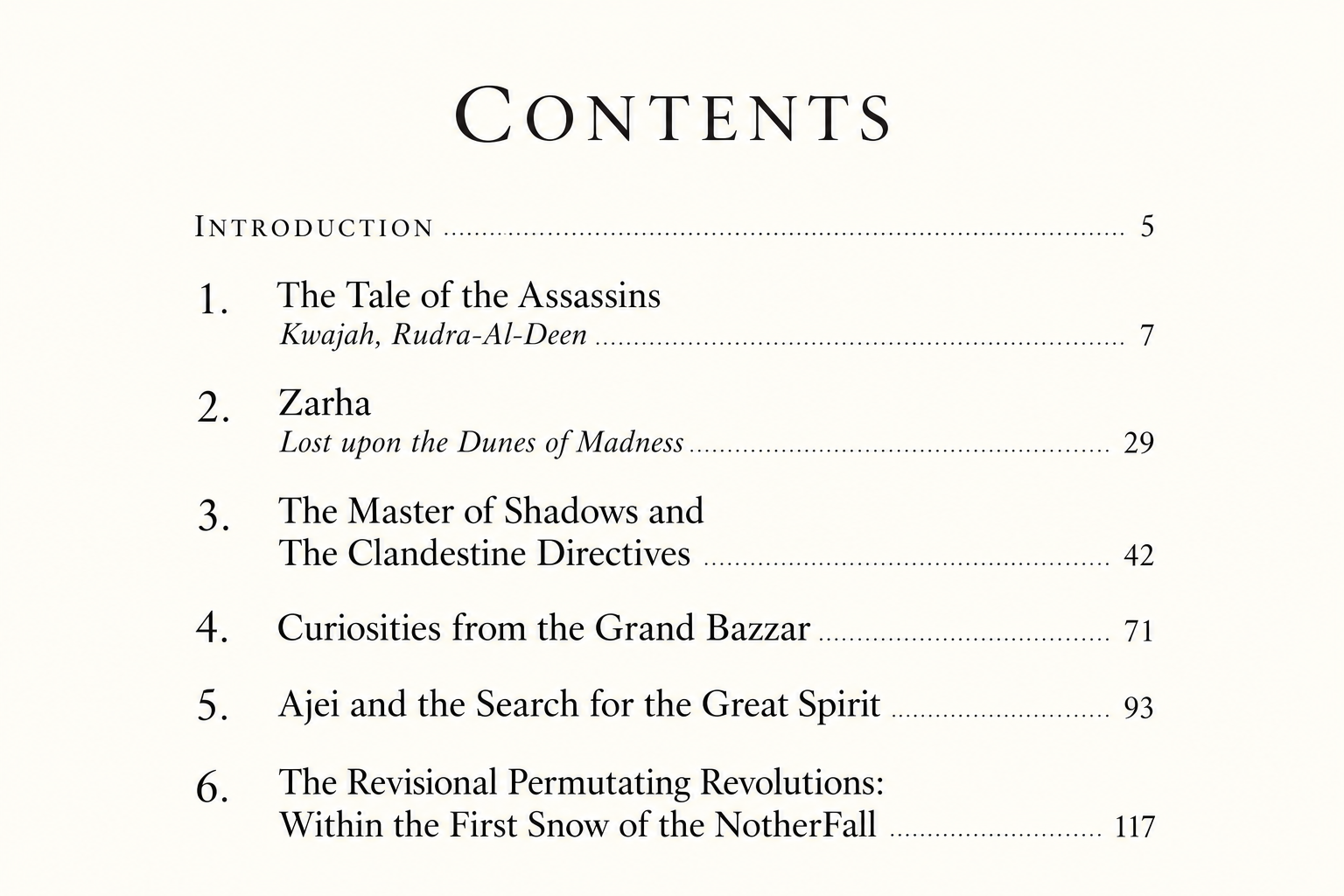 Typeset contents page